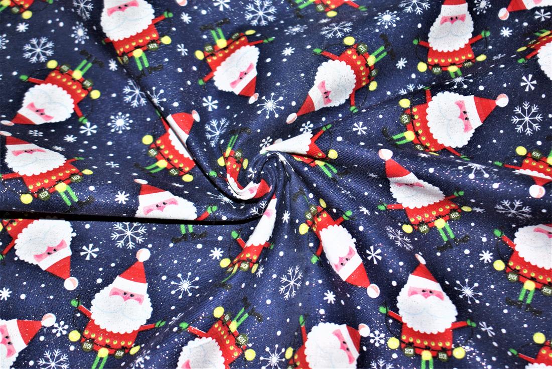 Navy Blue Printed Christmas 100% Cotton Fabric