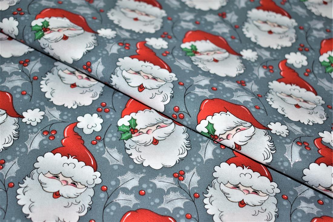 Grey Printed Christmas 100% Cotton Fabric