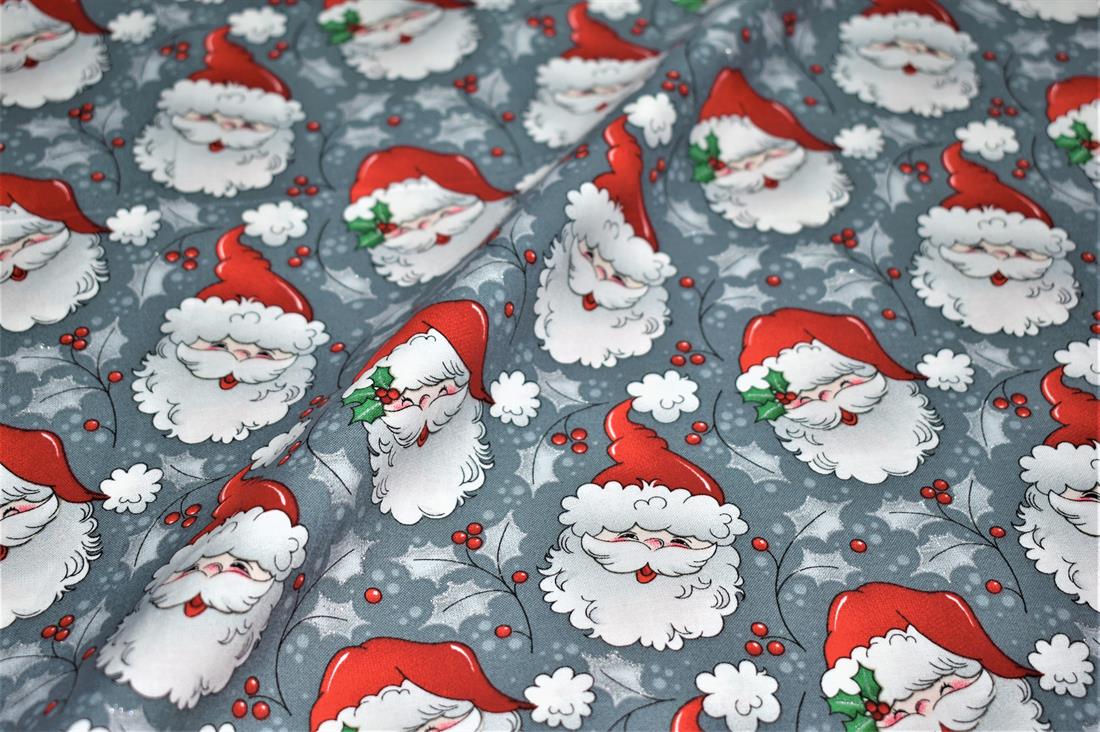 Grey Printed Christmas 100% Cotton Fabric