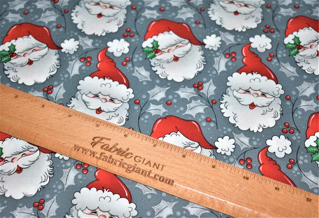 Grey Printed Christmas 100% Cotton Fabric