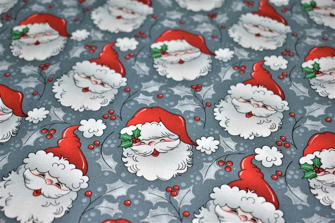 Grey Printed Christmas 100% Cotton Fabric