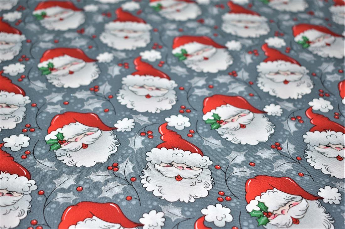 Grey Printed Christmas 100% Cotton Fabric