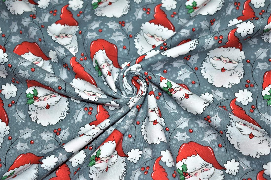 Grey Printed Christmas 100% Cotton Fabric