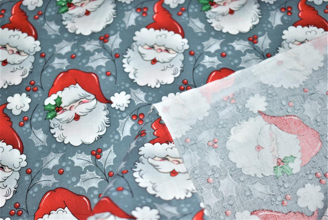 Grey Printed Christmas 100% Cotton Fabric