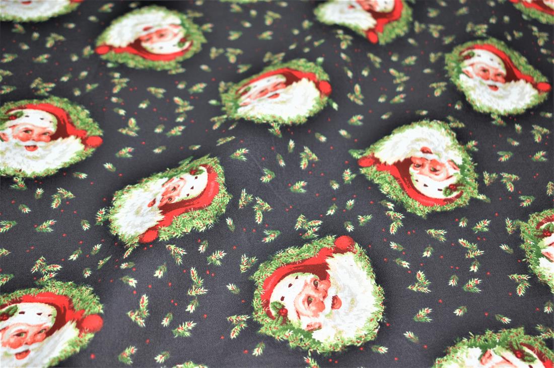 Black Printed Christmas 100% Cotton Fabric