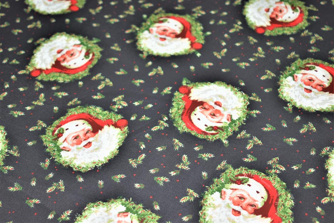 Black Printed Christmas 100% Cotton Fabric