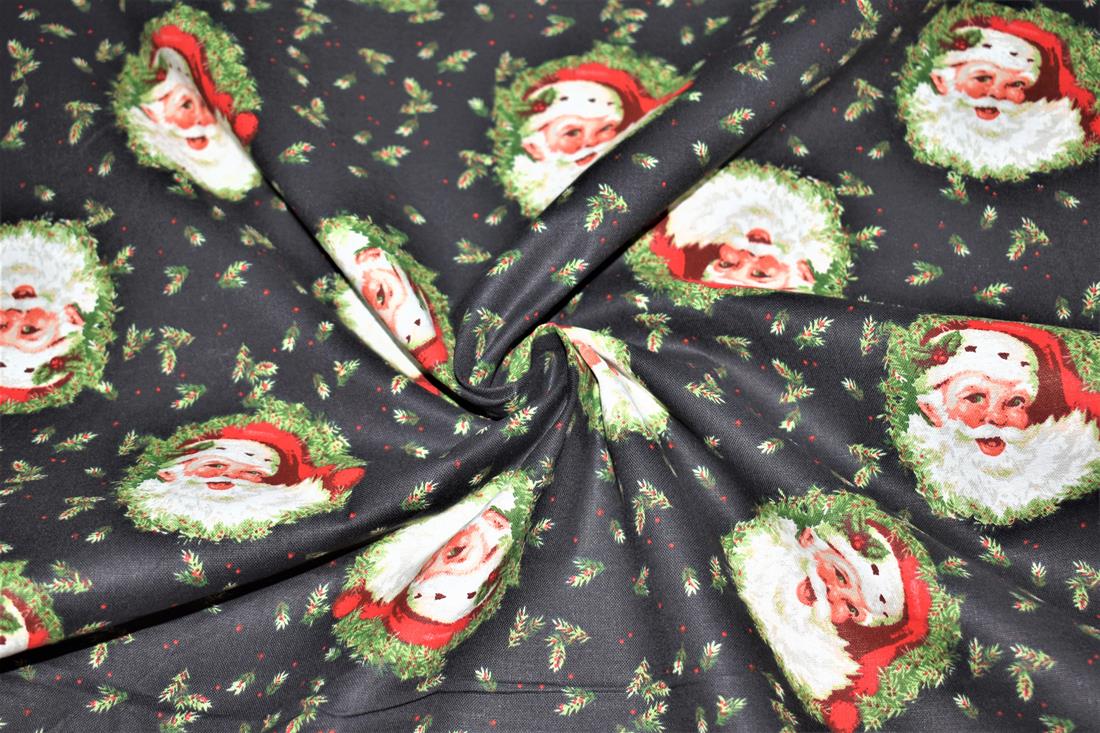 Black Printed Christmas 100% Cotton Fabric