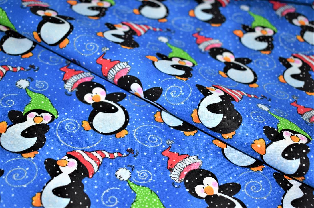 Blue Printed Christmas 100% Cotton Fabric