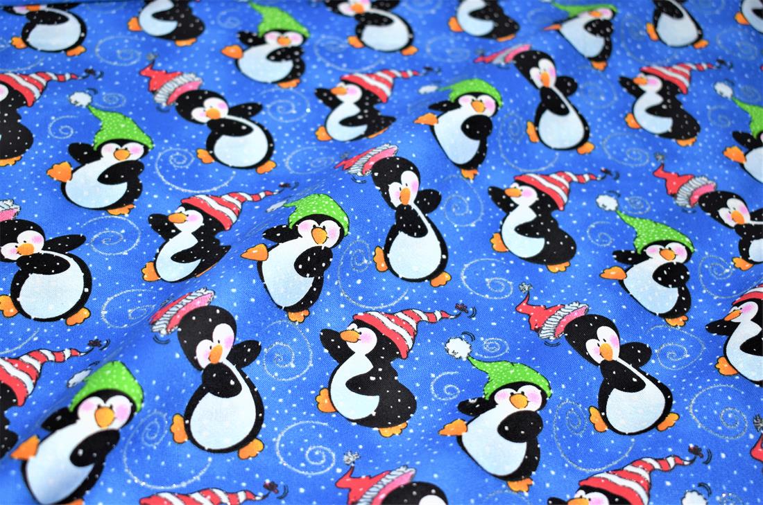 Blue Printed Christmas 100% Cotton Fabric