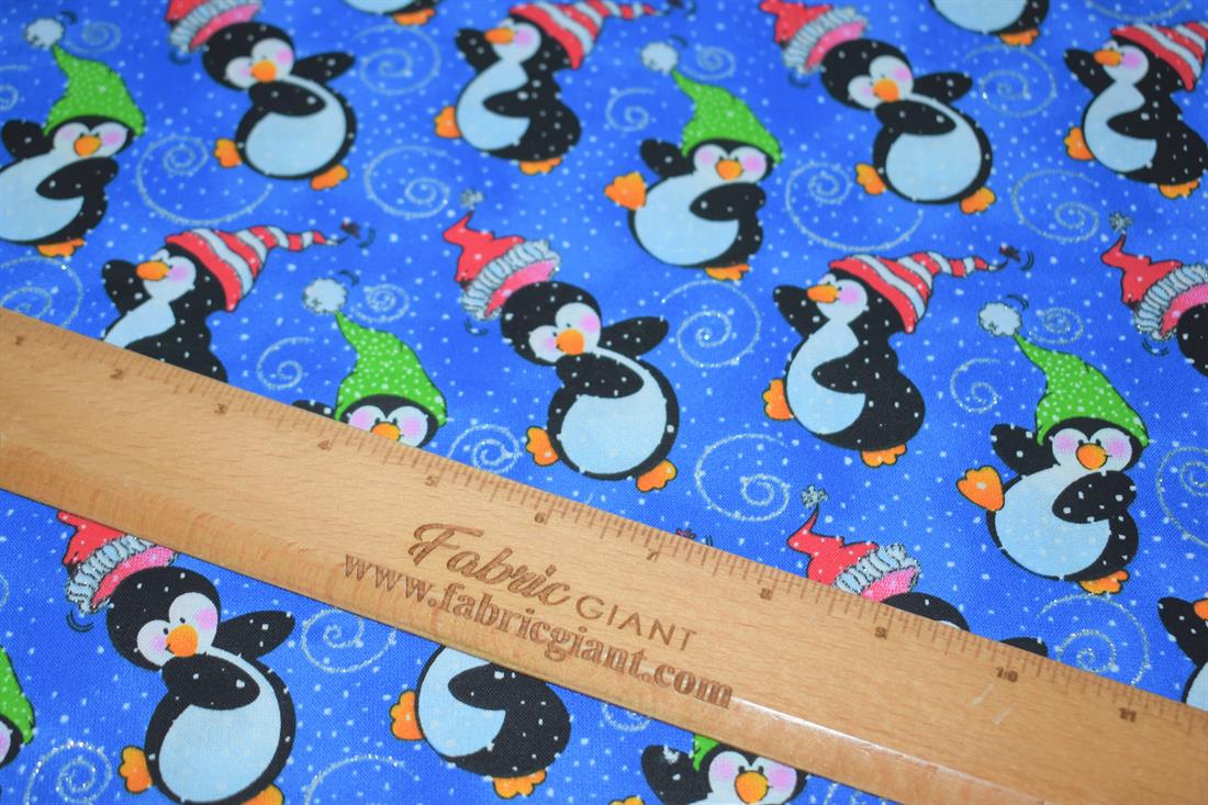 Blue Printed Christmas 100% Cotton Fabric