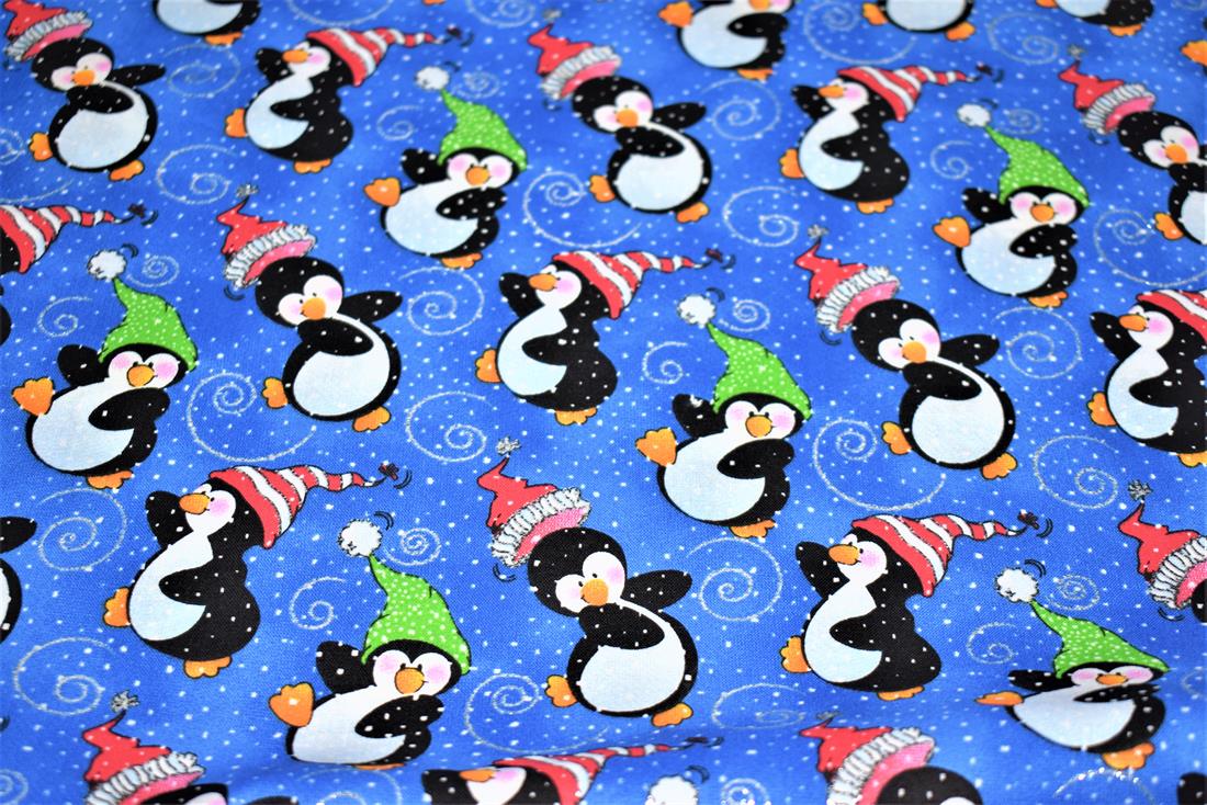 Blue Printed Christmas 100% Cotton Fabric