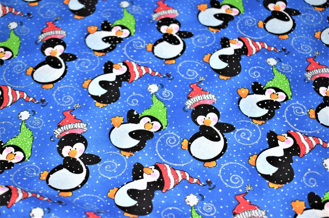 Blue Printed Christmas 100% Cotton Fabric