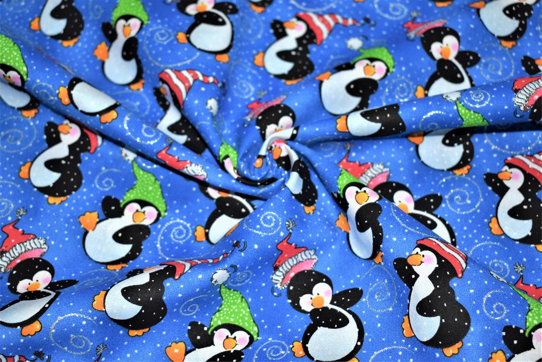 Blue Printed Christmas 100% Cotton Fabric