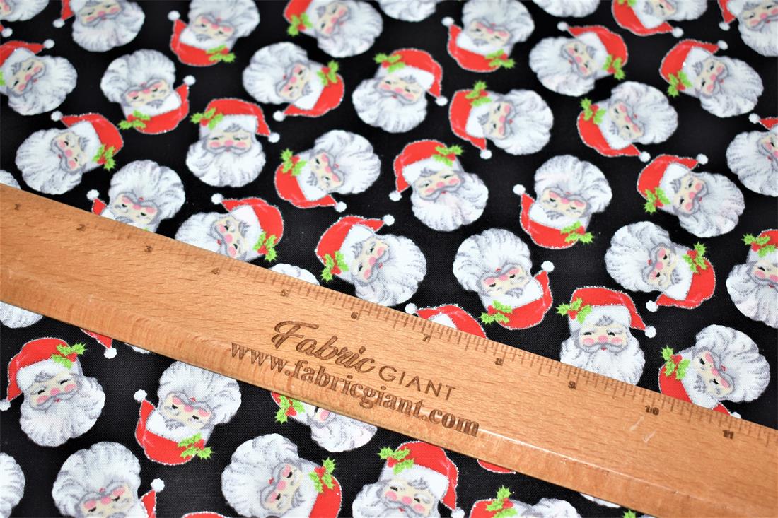 Black Printed Christmas 100% Cotton Fabric