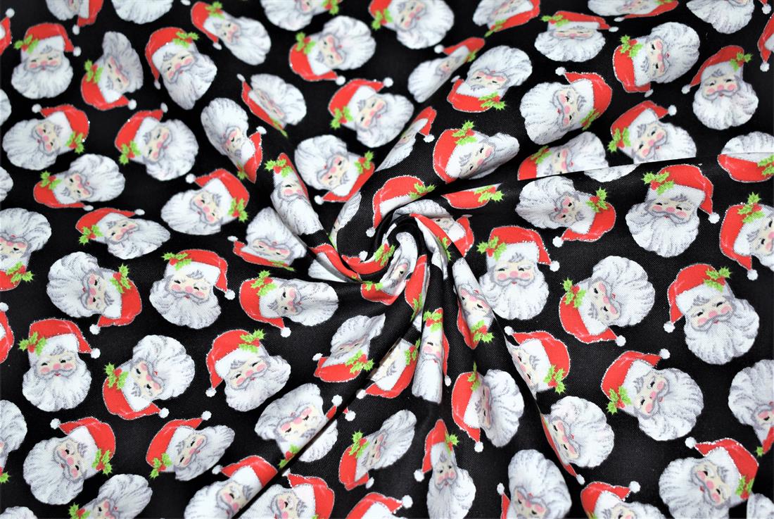 Black Printed Christmas 100% Cotton Fabric