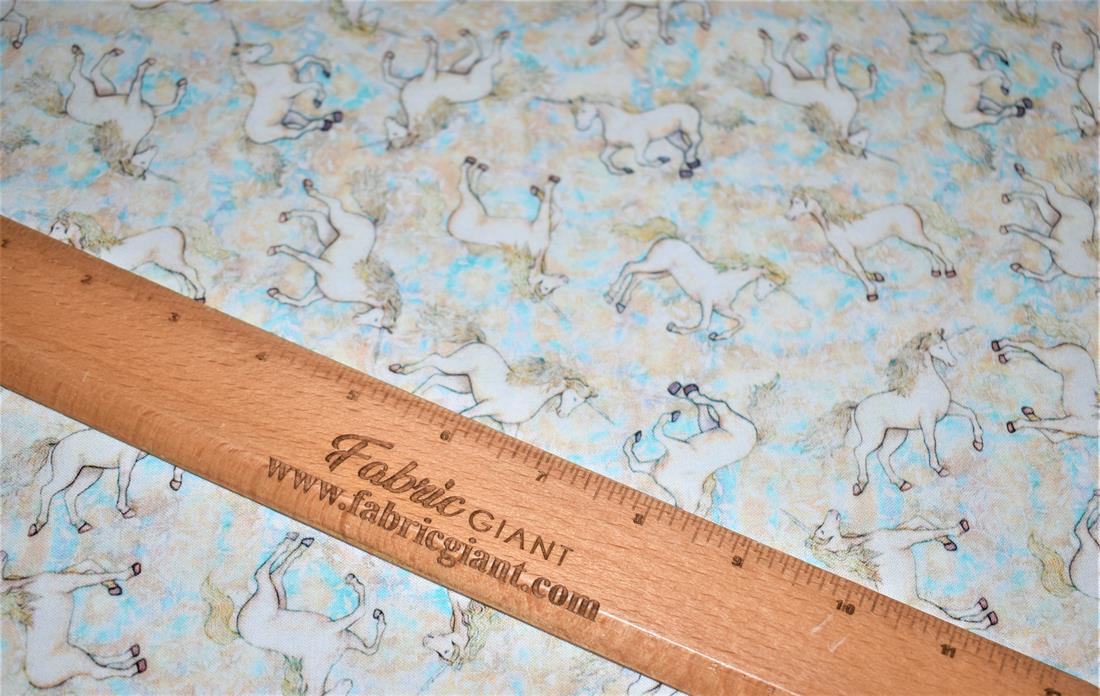 Beige & Blue Printed 100% Cotton Fabric