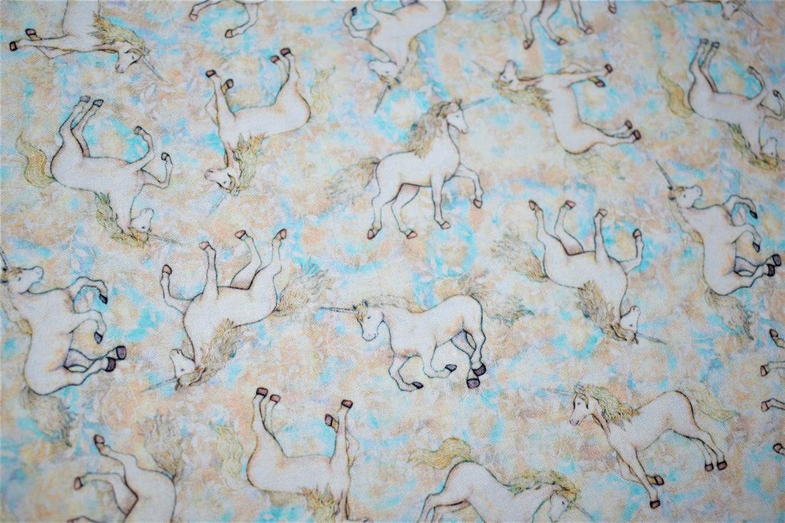 Beige & Blue Printed 100% Cotton Fabric