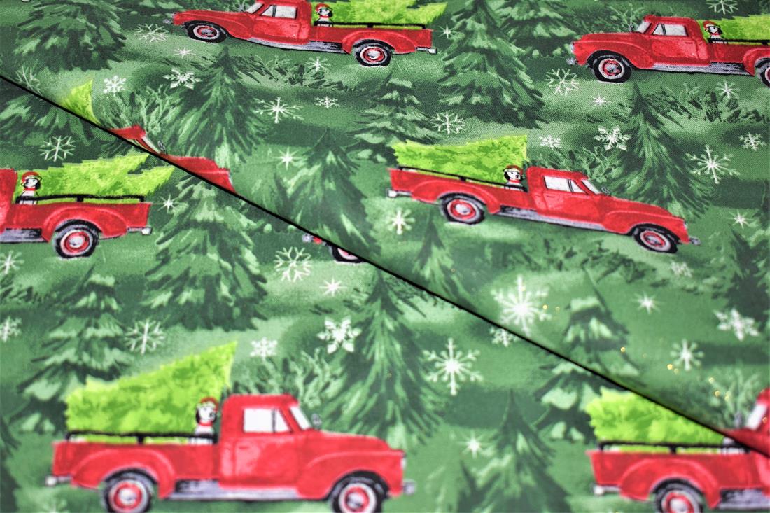 Green Printed Christmas 100% Cotton Fabric