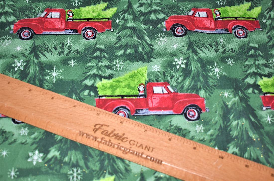 Green Printed Christmas 100% Cotton Fabric