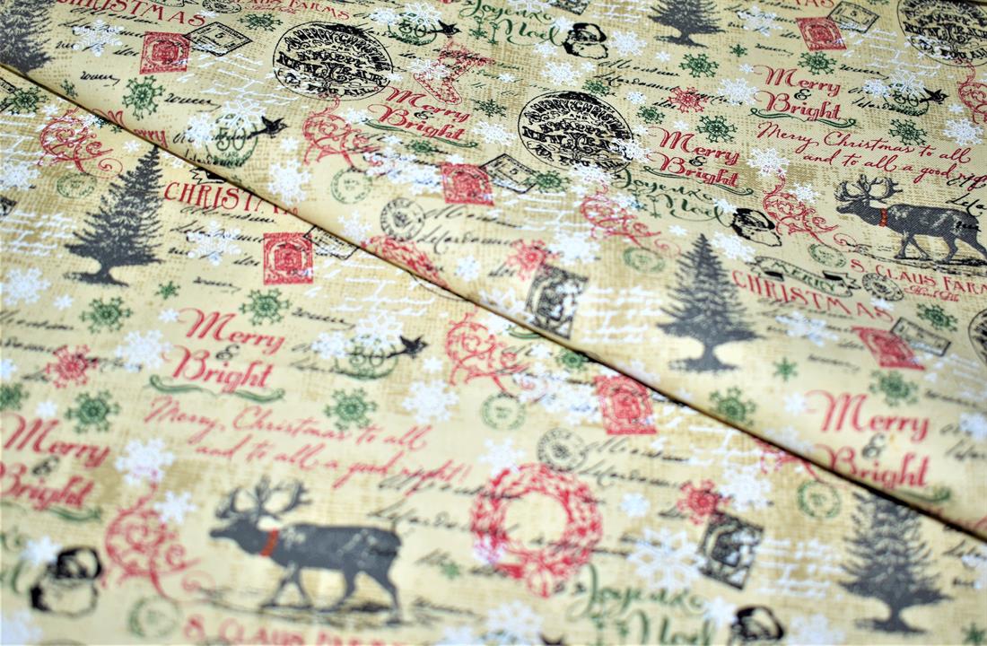 Beige Christmas 100% Cotton Fabric