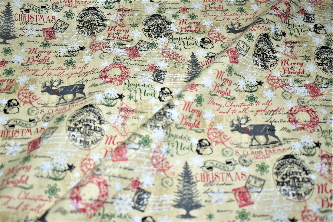 Beige Christmas 100% Cotton Fabric