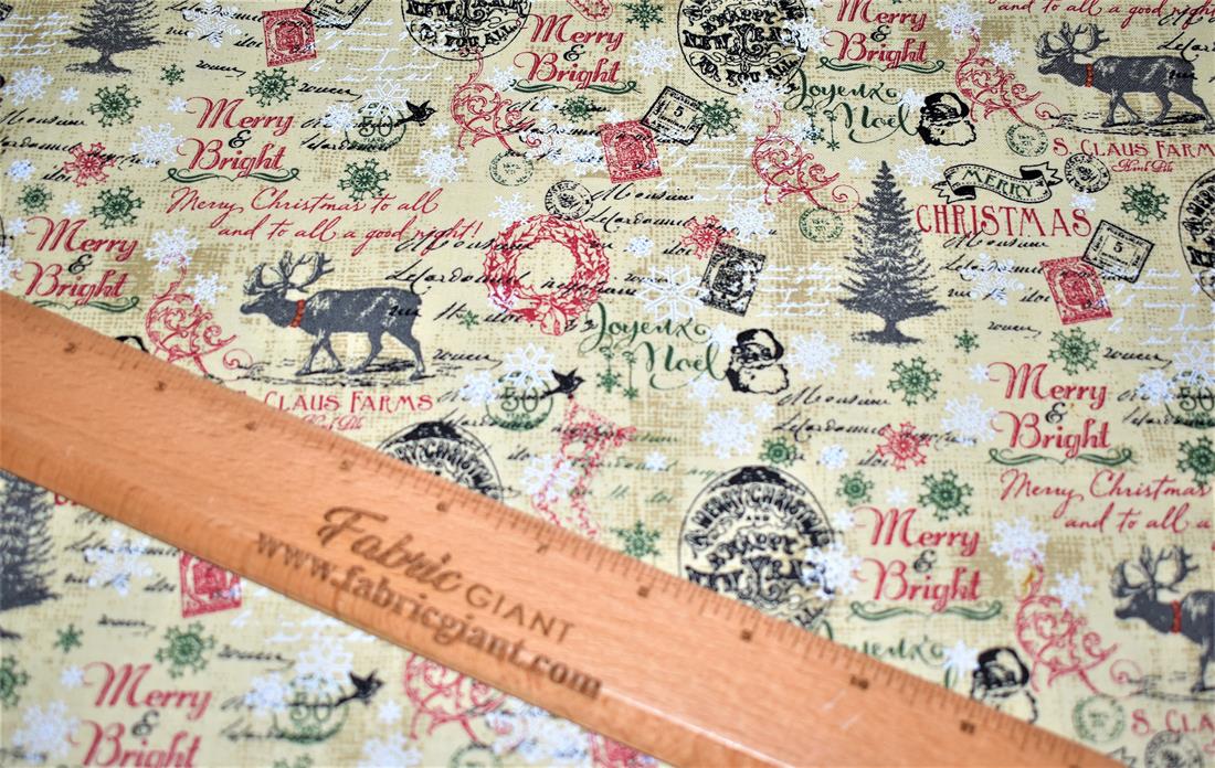 Beige Christmas 100% Cotton Fabric