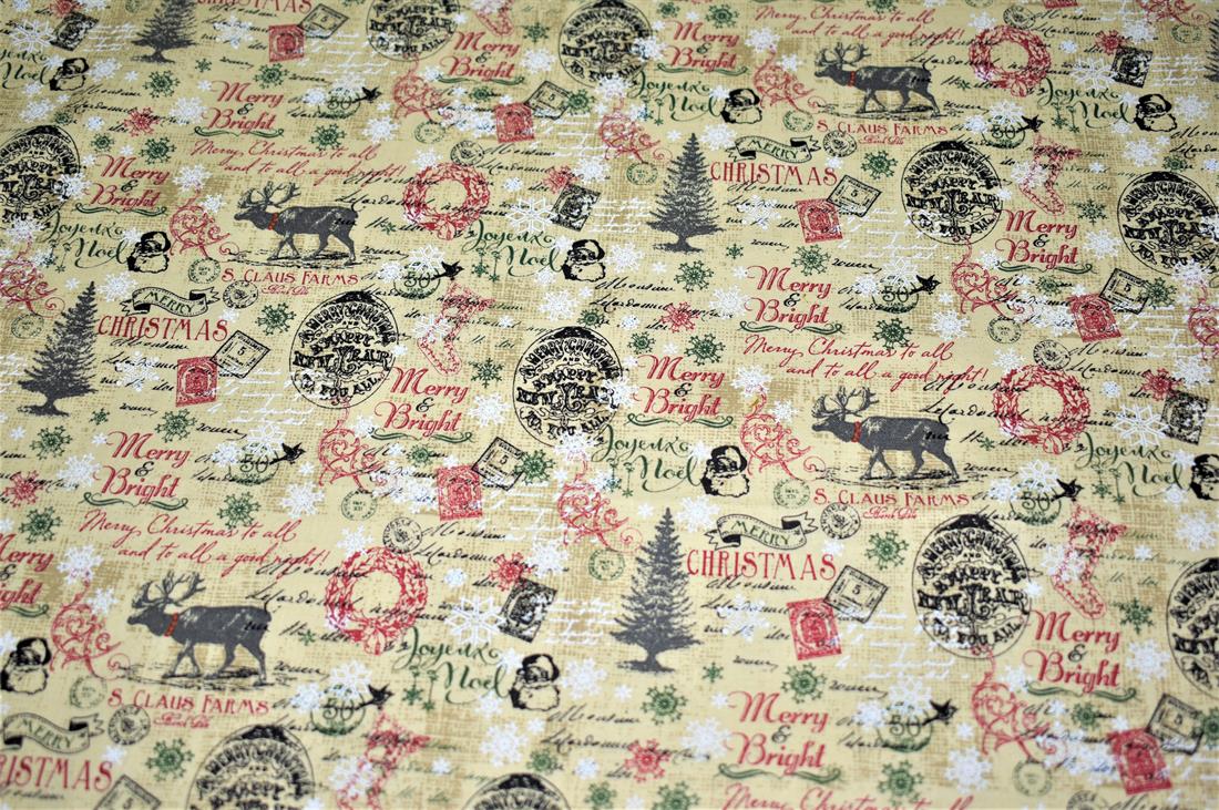 Beige Christmas 100% Cotton Fabric
