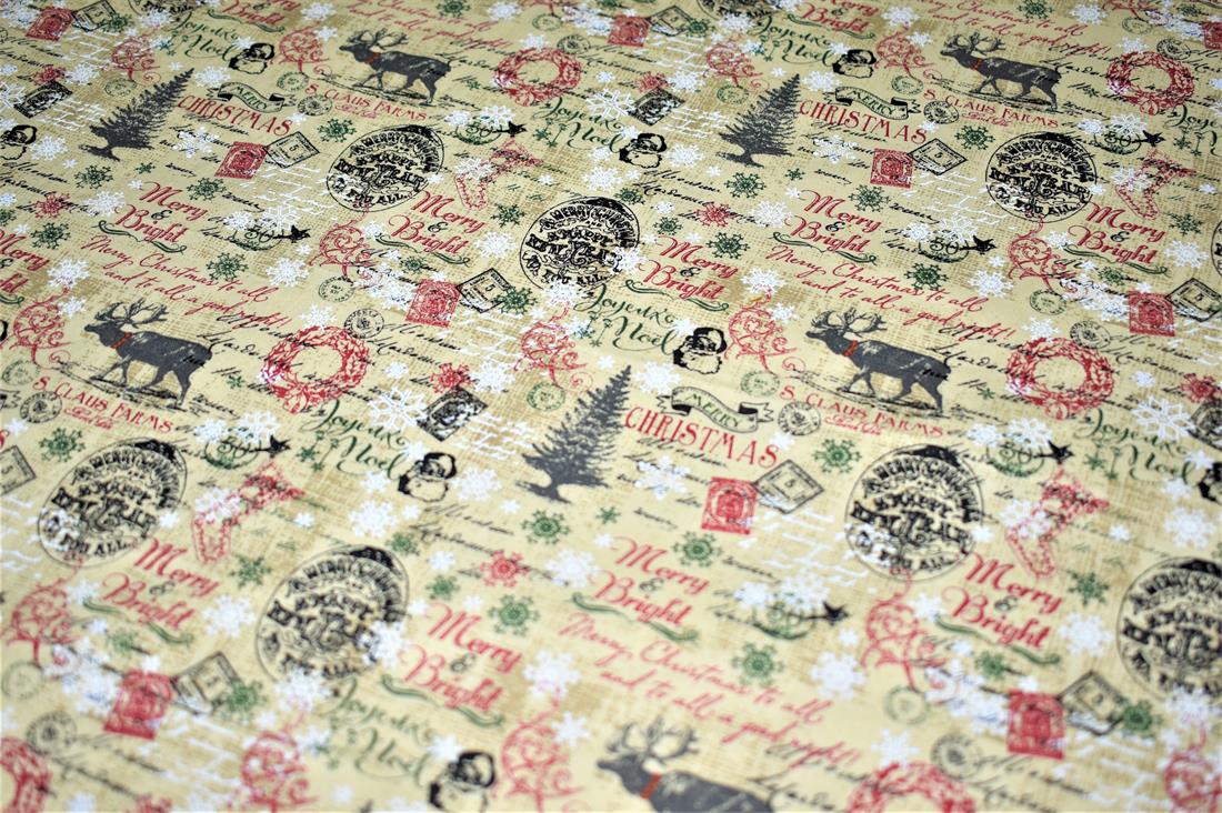 Beige Christmas 100% Cotton Fabric