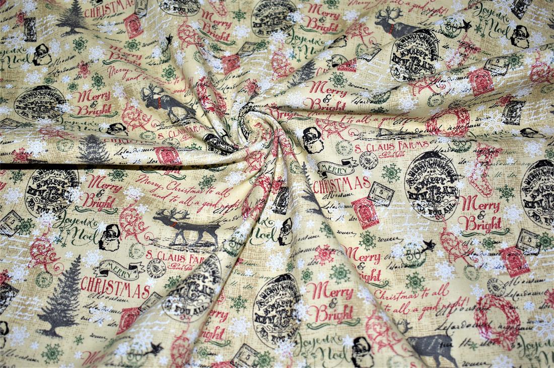 Beige Christmas 100% Cotton Fabric