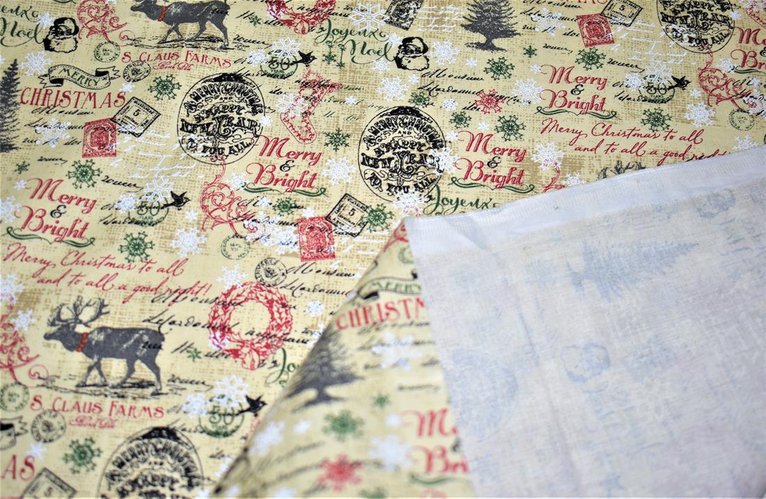 Beige Christmas 100% Cotton Fabric