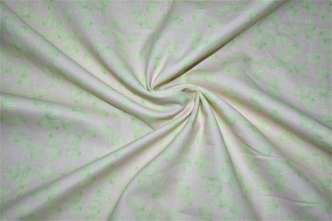 Ivory & Green Printed 100% Cotton Fabric