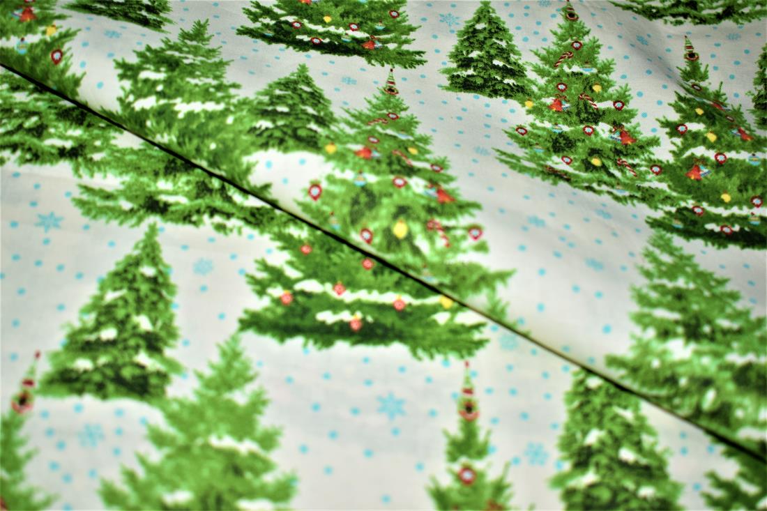 White & Green Christmas 100% Cotton Fabric