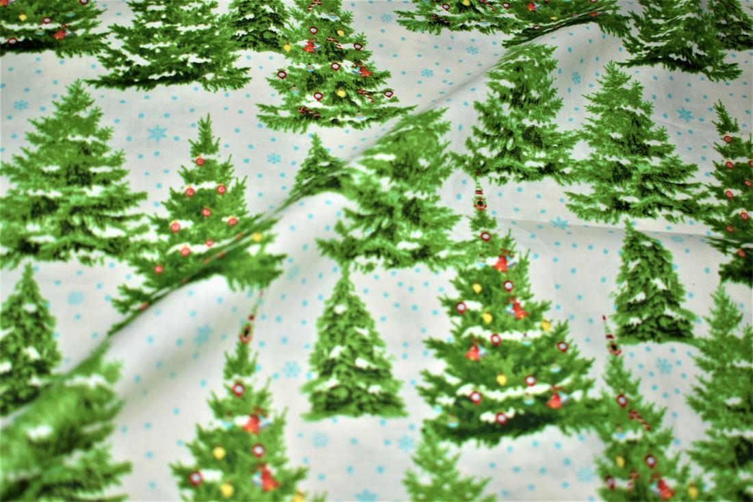 White & Green Christmas 100% Cotton Fabric