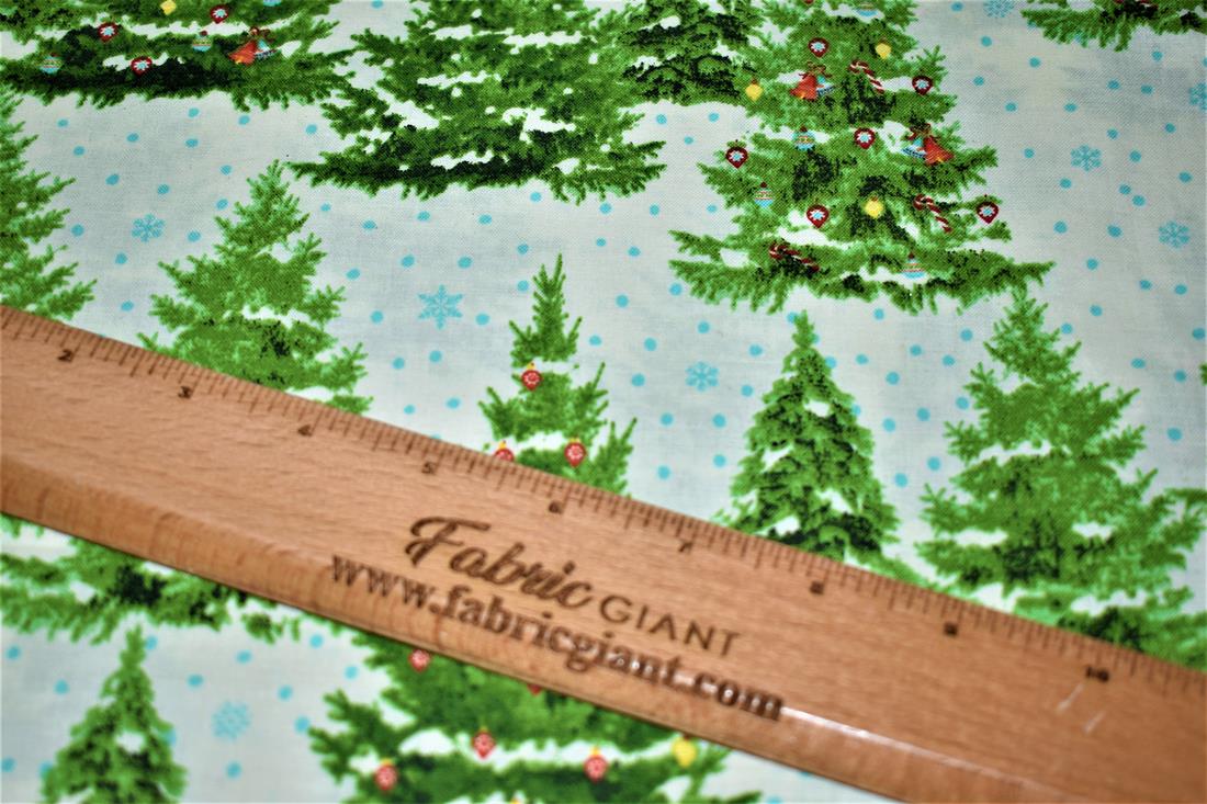 White & Green Christmas 100% Cotton Fabric