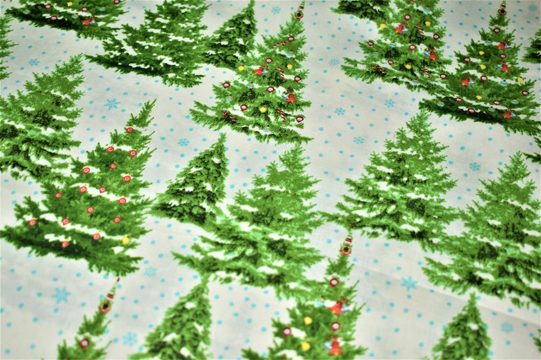 White & Green Christmas 100% Cotton Fabric