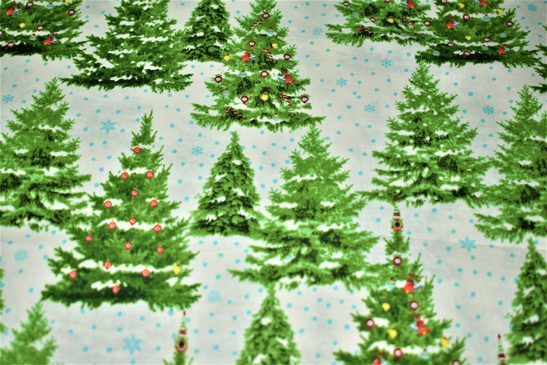 White & Green Christmas 100% Cotton Fabric