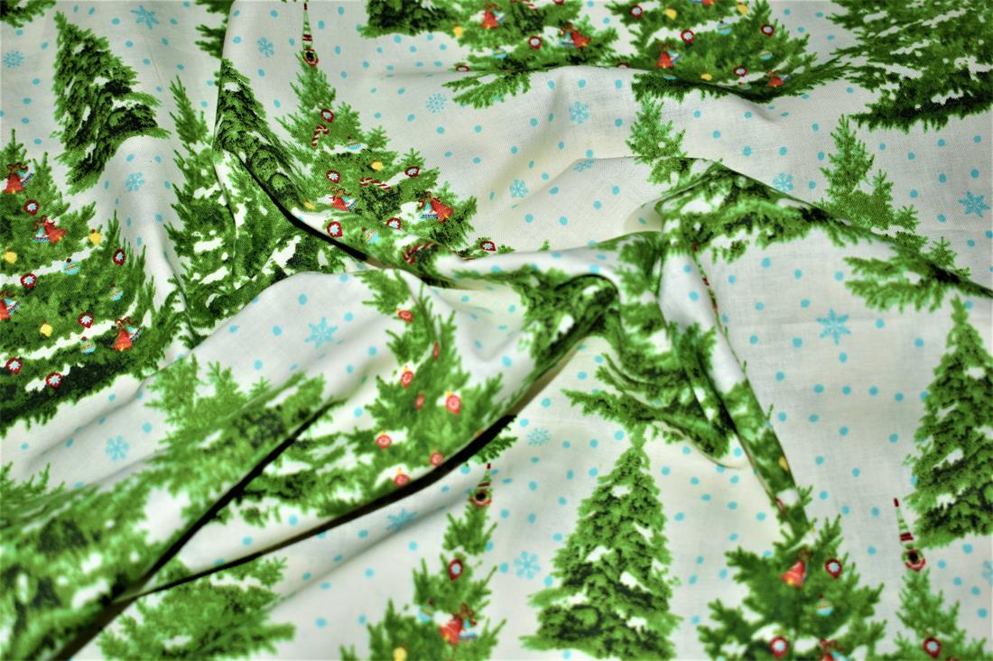 White & Green Christmas 100% Cotton Fabric