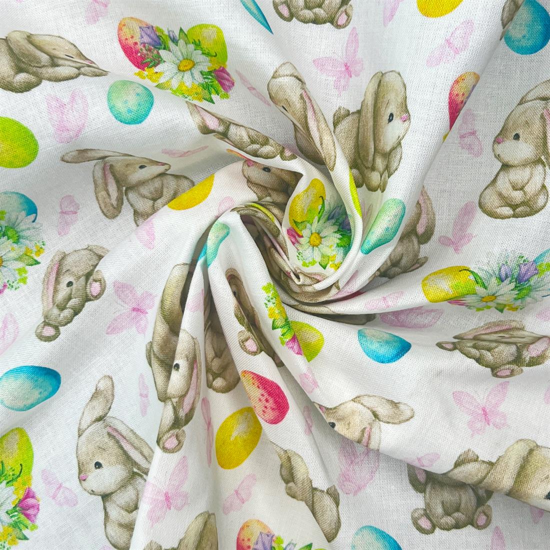 White Easter Bunnies 100% Cotton Fabric