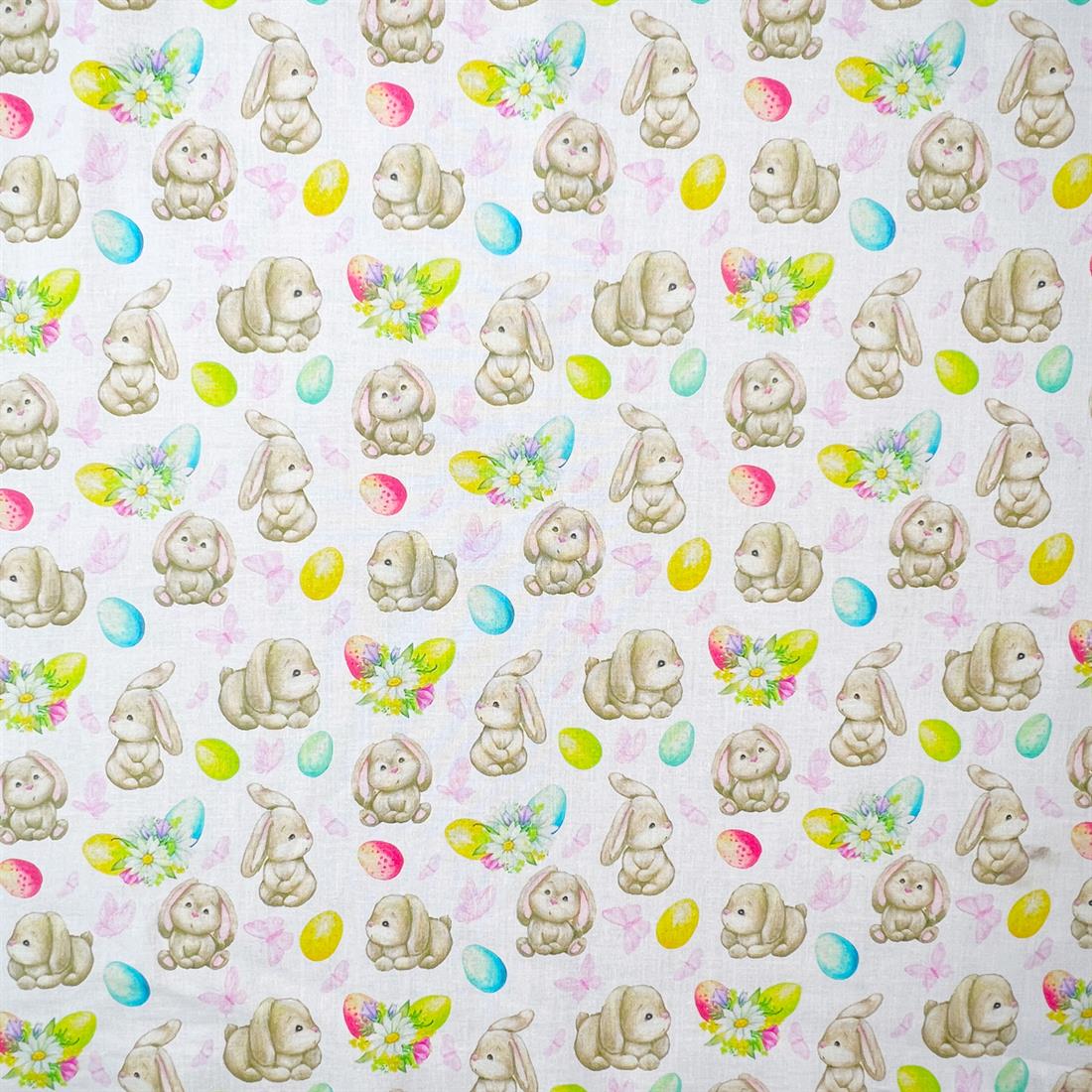 White Easter Bunnies 100% Cotton Fabric