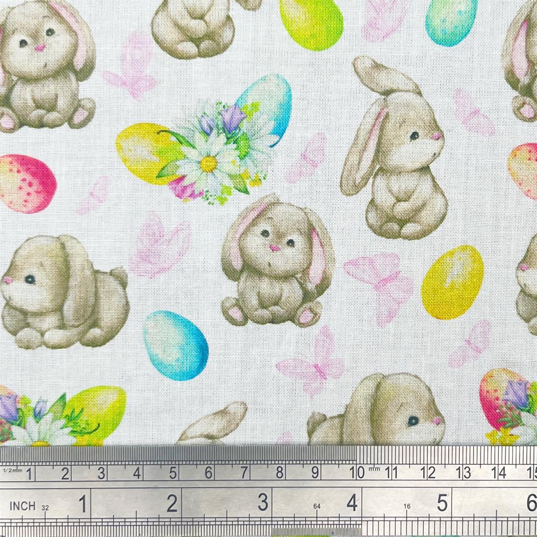 White Easter Bunnies 100% Cotton Fabric