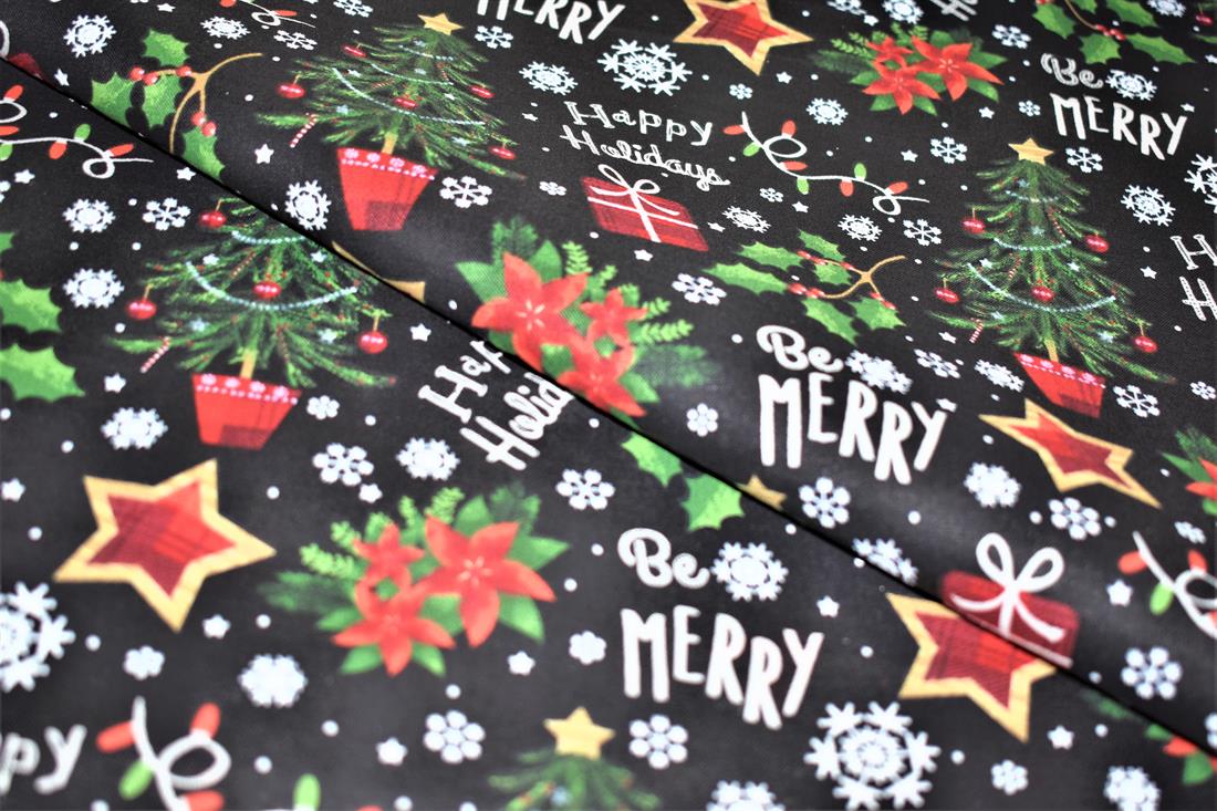 Black Christmas Cotton Fabric