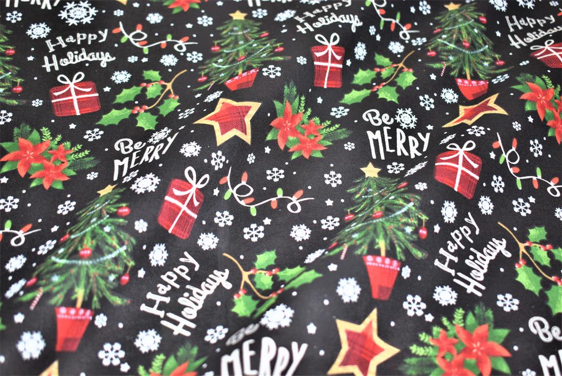 Black Christmas Cotton Fabric