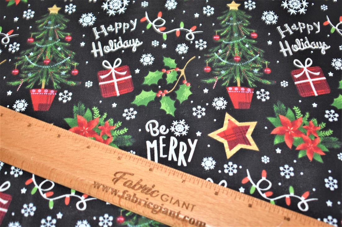 Black Christmas Cotton Fabric