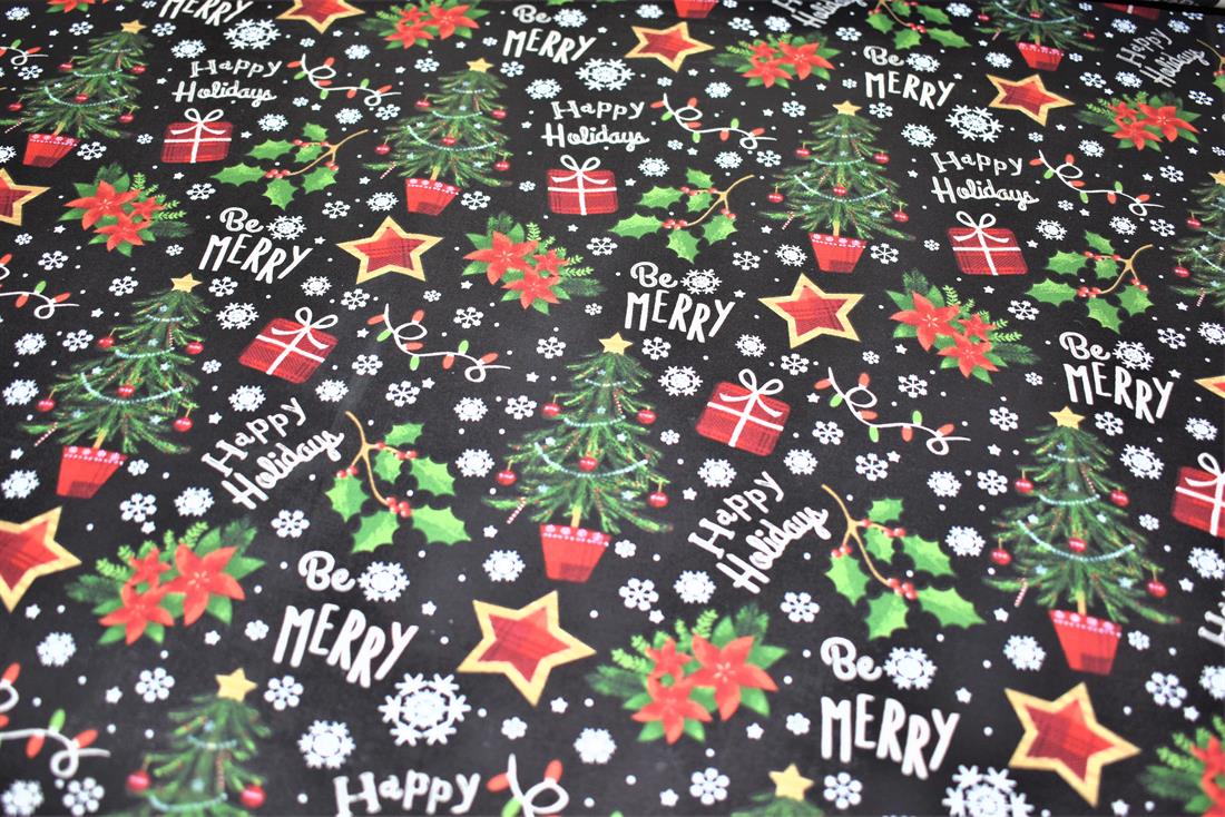 Black Christmas Cotton Fabric