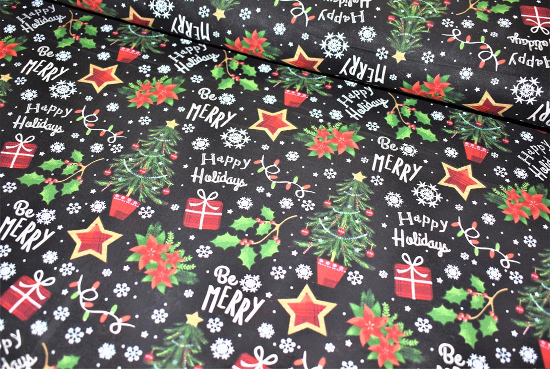 Black Christmas Cotton Fabric