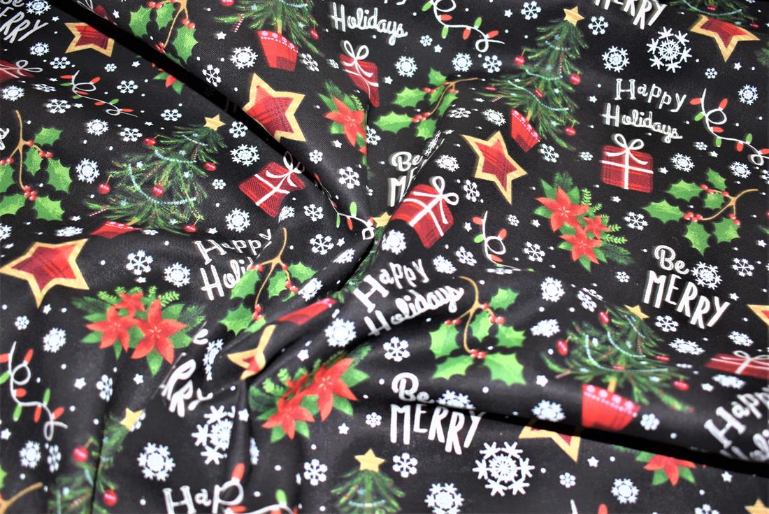 Black Christmas Cotton Fabric