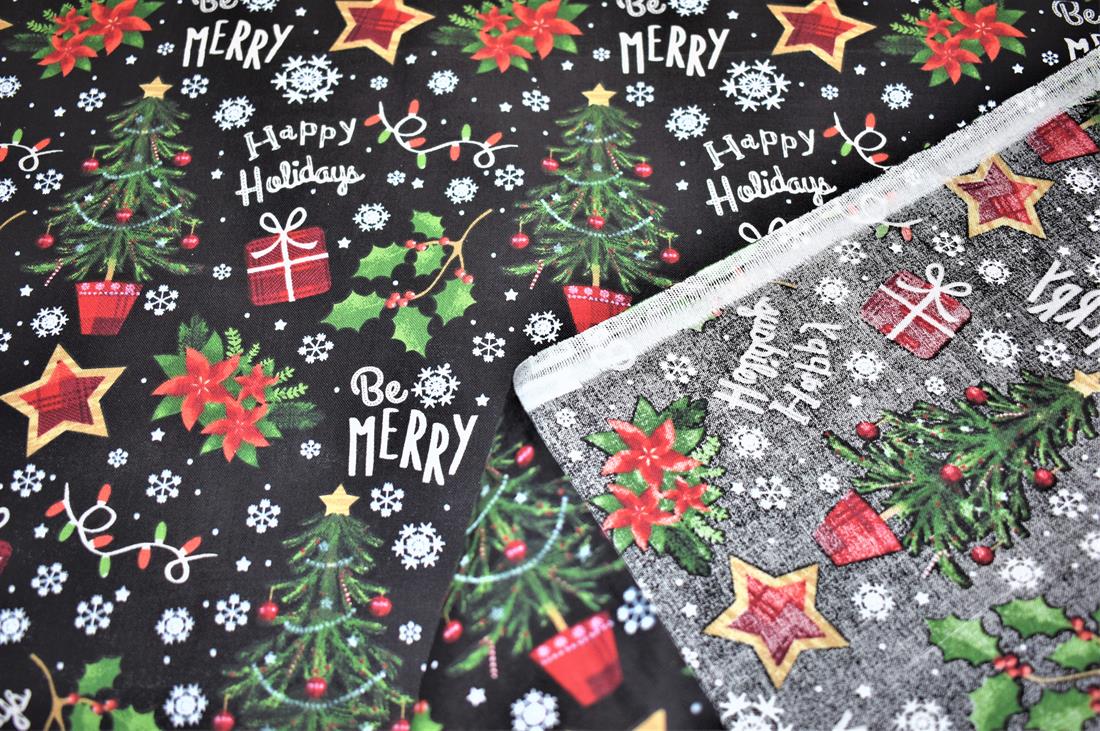 Black Christmas Cotton Fabric