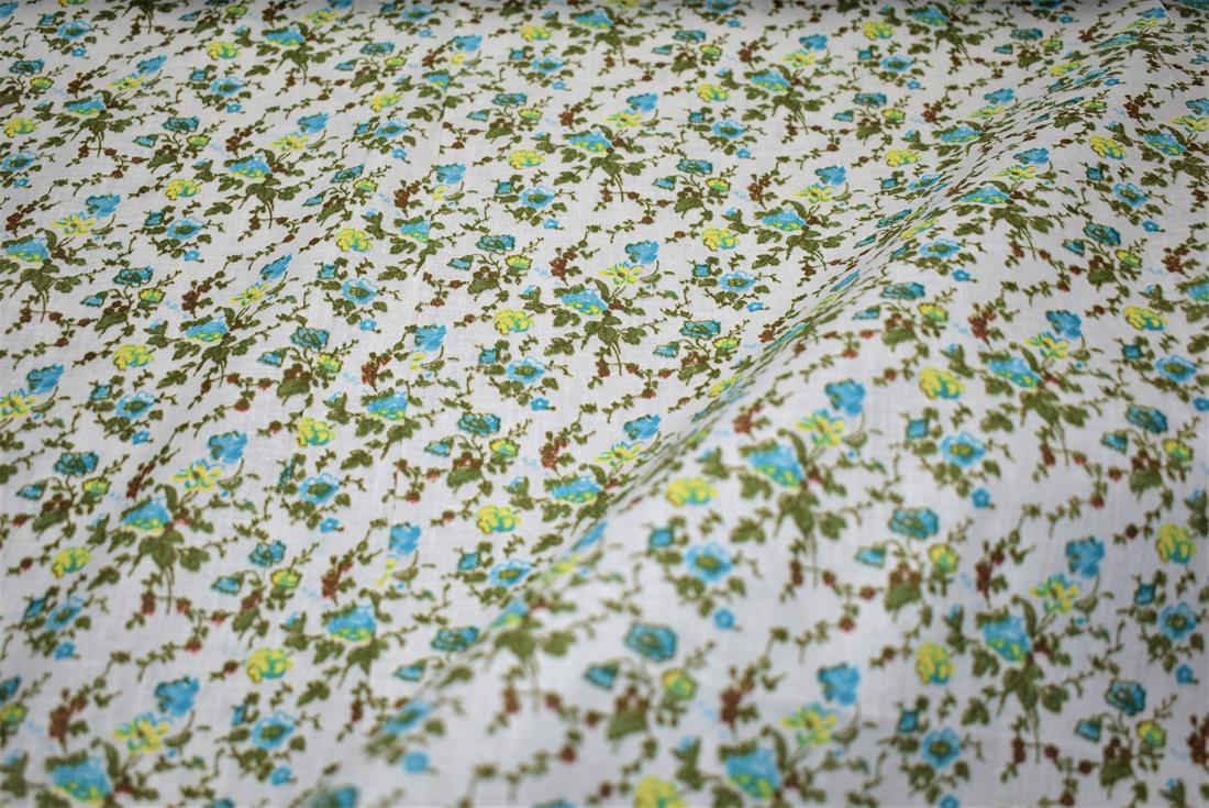 White & Green Flower Printed 100% Cotton Poplin Fabric