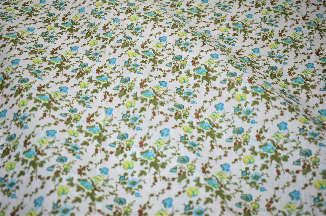 White & Green Flower Printed 100% Cotton Poplin Fabric
