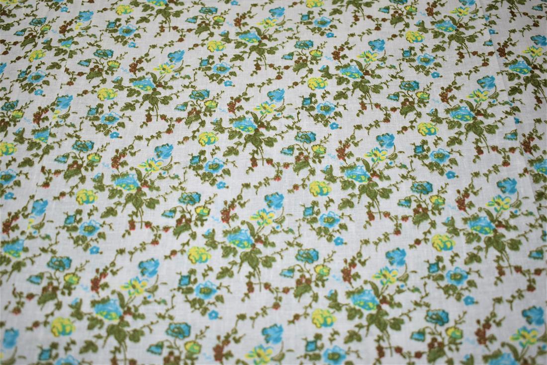 White & Green Flower Printed 100% Cotton Poplin Fabric